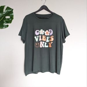 Dark Green good vibes only vintage 70s font graphic short sleeve shirt size 1X